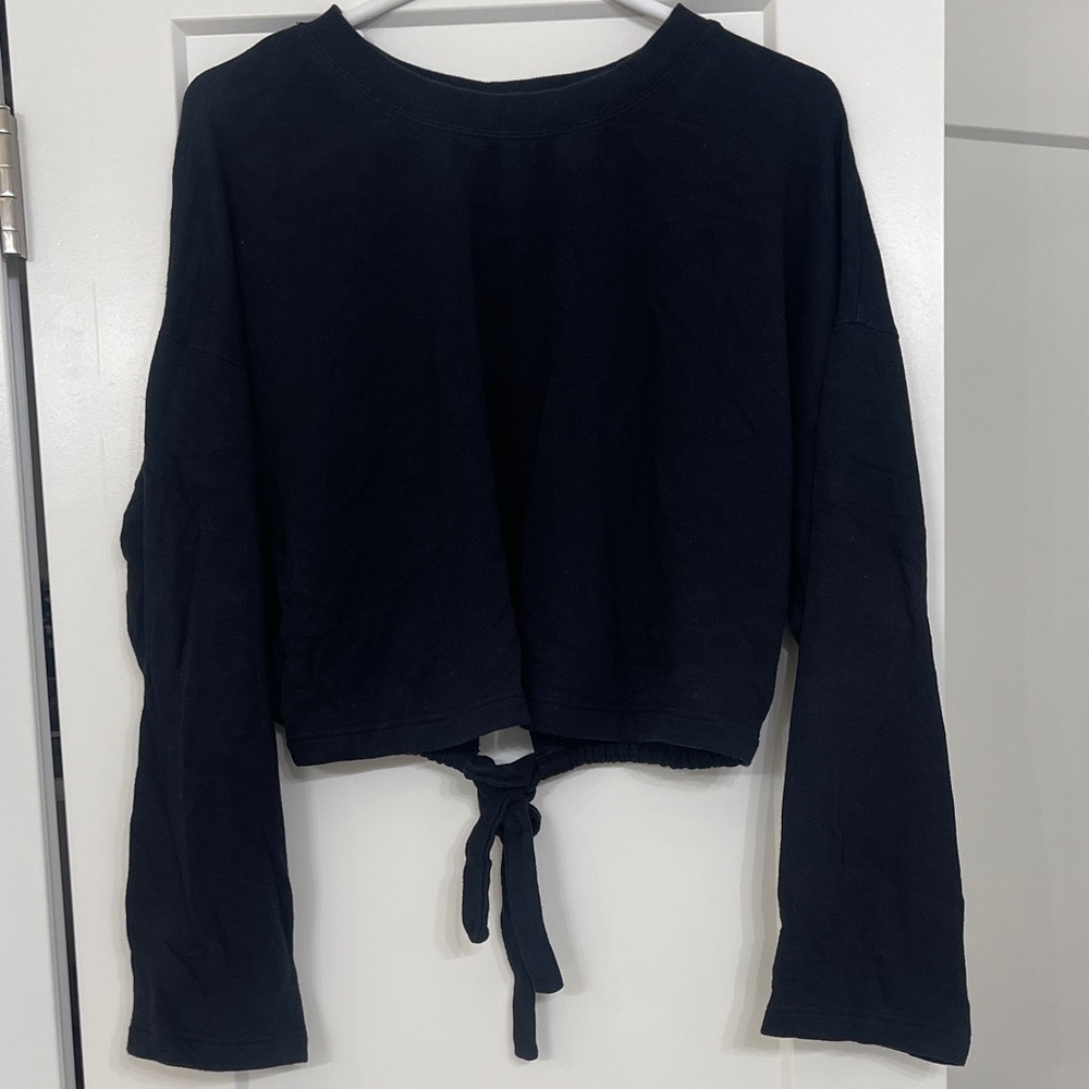 Fabletics Black Cropped Tie-Front Hoodie